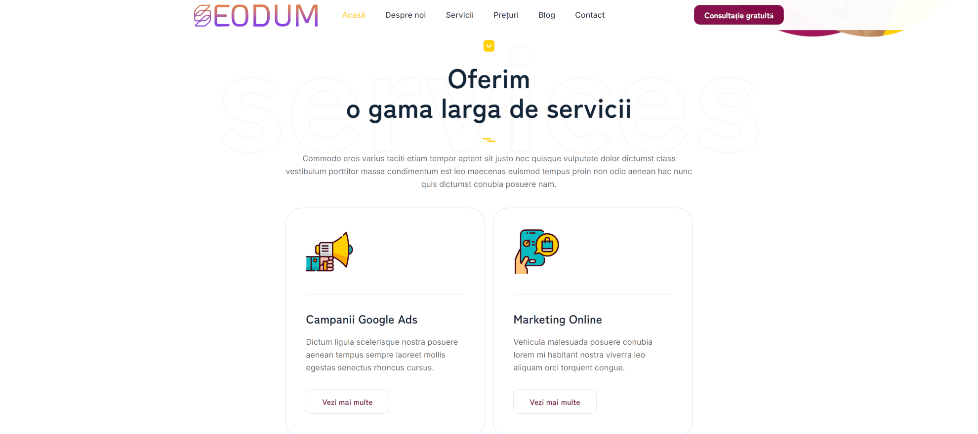Model site web de publicitate și marketing 1 5 Seodum.ro - Model site web firme de publicitate si marketing 1 2 min